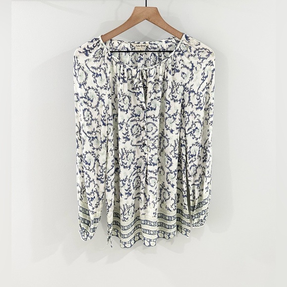 Lucky Brand Blouse Blue White Paisley Size Small - Picture 4 of 8